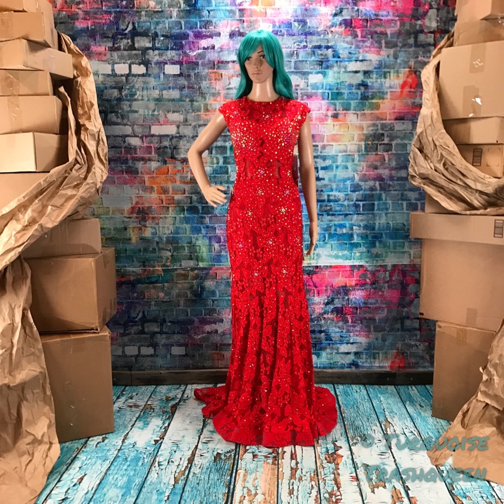 JOVANI Red Lace Gown! #90676
